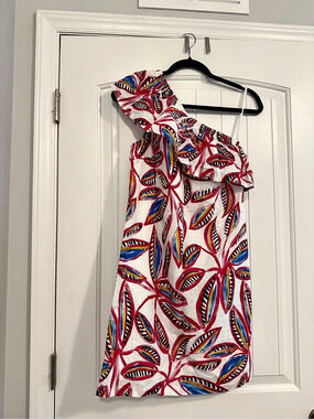 J.Crew One-shoulder dress in floral print Floral Mini Dress White & Red XXS